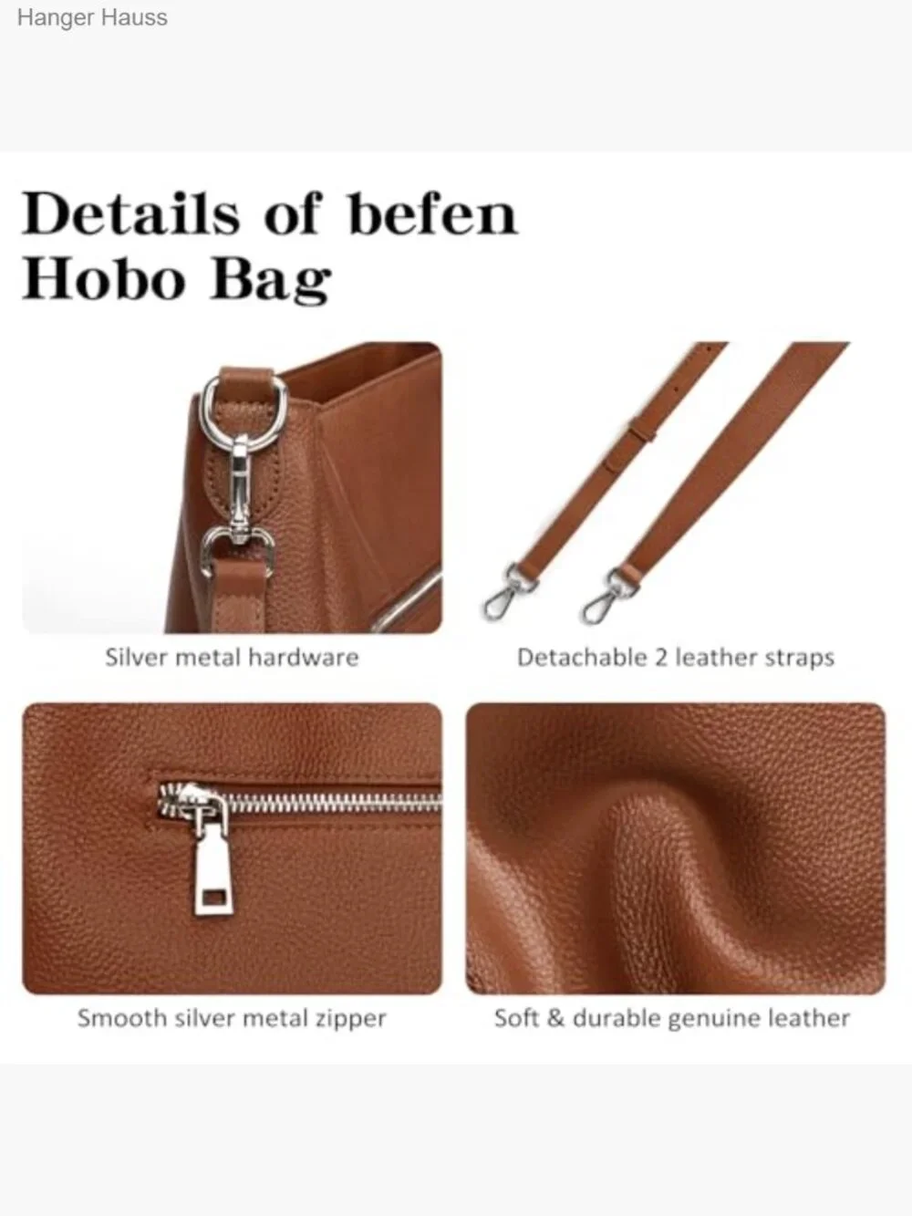 Genuine Leather Hobo Bag Crossbody Shoulder Purse Handbag